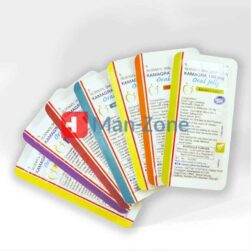 Kamagra Oral Jelly prodej – Ukázka balení s různými ovocnými příchutěmi a 100mg sildenafilu.